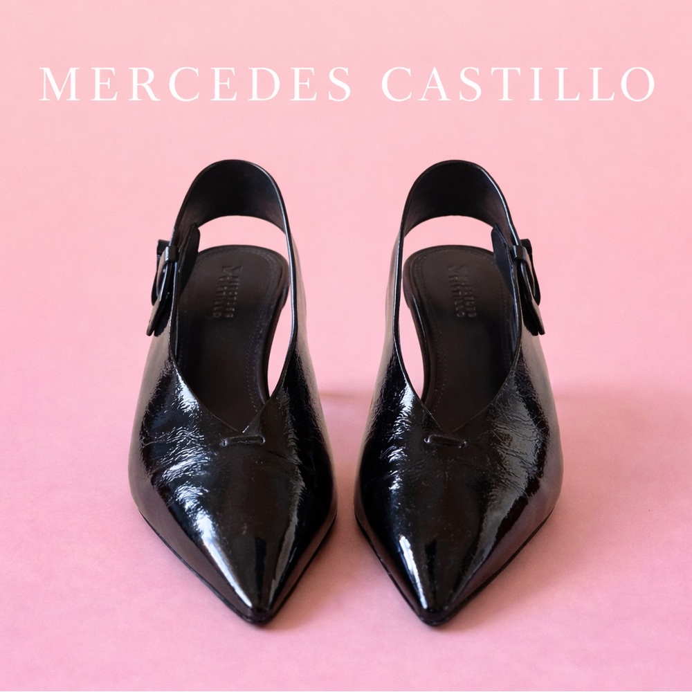 MERCEDES CASTILLO Black Patent Pointed Slingback Heels